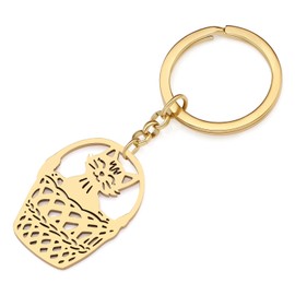 BAMAY Stainless Steel Dog Breed Keyring Pug Chihuahua Labrador Yorkshire Corgi Puppy Keyring Charms Dog Gifts for Women Girls, 18k Gold-Plated A