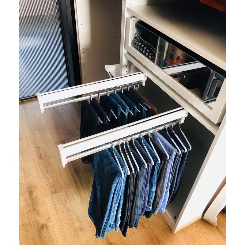 Extendable Clothes Rail for Pull-Out Hangers Adjustable Wardrobe Clothes Rail