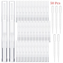 50 Pieces 3 ML Empty Cuticle Oil Pens with 5 Droppers, Transparent Twist Pens with Brush Tips, Empty Nail Oil Pens, Cosmetic Lip Gloss Containers, Eyelash Growth Liquid Tubes