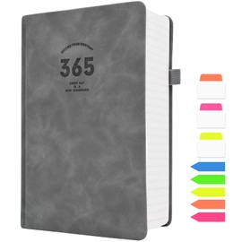 UIRIO EXTRA THICK Notebooks and Journals - College Ruled Notebooks for School - 365 Numbered Pages Year-Round Use - 100 GSM Premium Lined Paper Daily Journals for Women, Men, Work, Writing (Gray, A5)