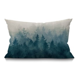BGBDEIA Scenery Series Lumbar Cushion Cover 30X50cm 12x20 Inch Decorative Bedroom Living Room Pine Tree Leaves Silhouette Misty Fog Rectanglar Throw Pillow Cover for Bed Sofa Couch