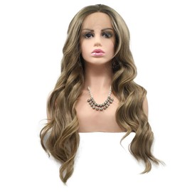 Natural Wig for Women Blonde Long Synthetic Lace Front Wavy Smoky Blonde Mixed Color Party Cosplay Daily Wear Hairstyle 26"