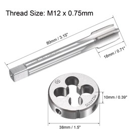 uxcell M12 x 0.75mm Metric Tap and Die Set, Machine Thread Screw Tap with Round Threading Die, Tap & Die Kit for Nut Screw Bolt Thread Repair