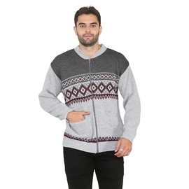 Brooklyn Imports LTD Louie James Mens Classic Diamond Print Zip Up Gentleman Cardigan Long Sleeve Pattern Knitwear