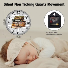 ArogGeld Lived A Thousand Lives Read Books Clock Library Decor Books Clock for Wall Silent Non-Ticking Battery Clocks for Wall for Laundry Room Bedroom 15x15in Housewarming Gift to Friend