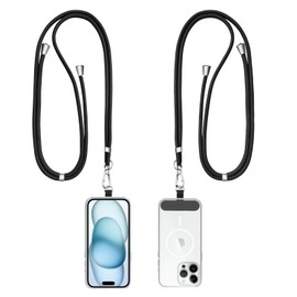 WOOZ 2 PACK Phone Lanyard Strap with Patch, Adjustable Nylon Neck Strap Necklace Phone Compatible with Most Smartphones Black+Black