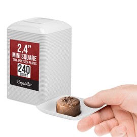 Exquisite Tiny Mini Dessert Plates Disposable Appetizer Plates - 240 Pack 2.4 In. x 2.4 In. White Dessert Plates - Small Plastic Disposable Dessert Plates are BPA Free - Wedding Dessert Plates