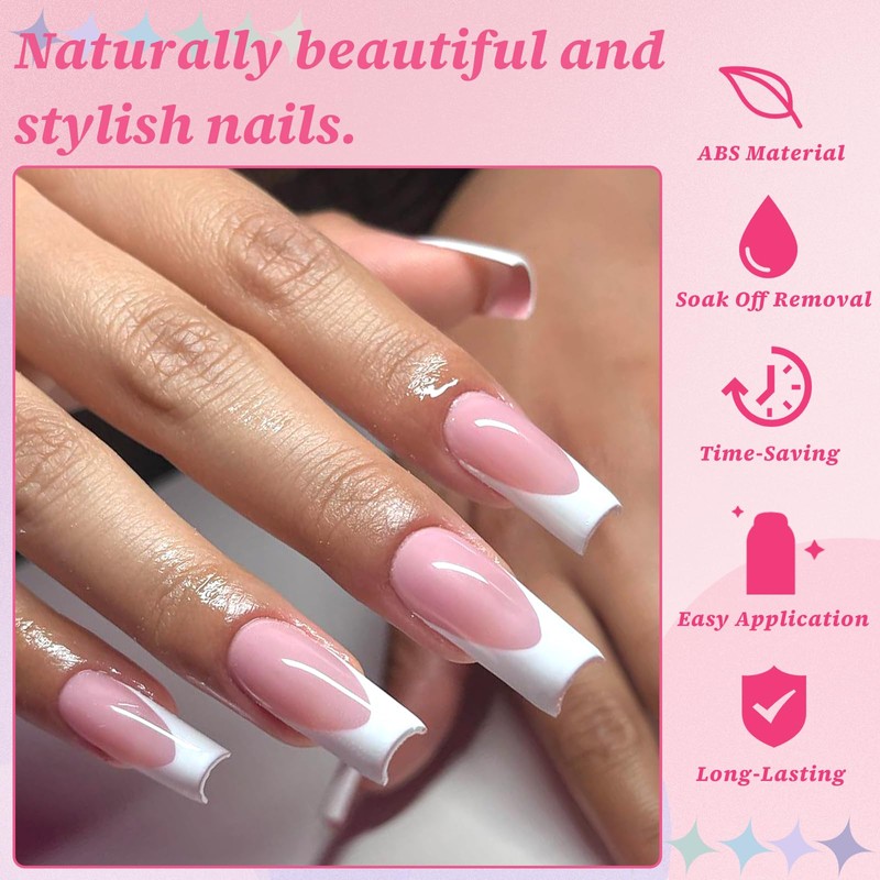 LuckForever 144pc White French Tips Press on Nails Long Square
