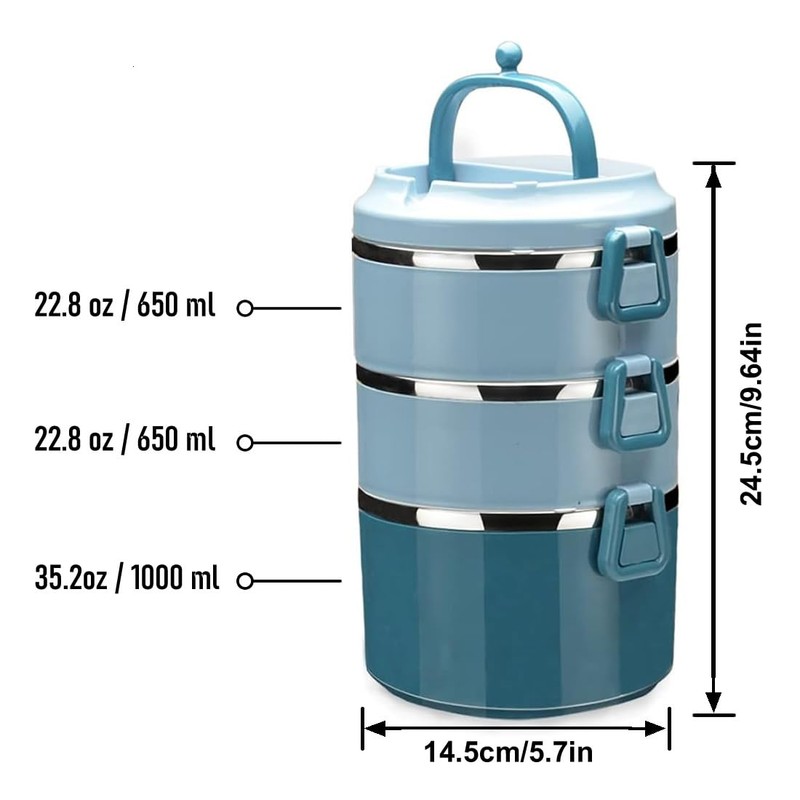 SANQIAHOME 3 Tier Stackable Stainless Steel Lunch Box Sealed(blue, 3