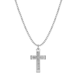 Feifuli Cross Necklace for Men, Stainless Steel Cross Pendant Necklace for Men Women,Initial Necklace, Chain Necklace, Adjustable Length 20inch-22inch, RD-JN1369, Medium, No Gemstone
