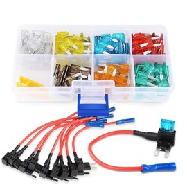 50034R 10 Pack 12V Car Add-A-Circuit Fuse Tap Adapter Mini Atm Apm Blade Automotive Fuse Holder with 120 PCS Mini Blade Fuse A
