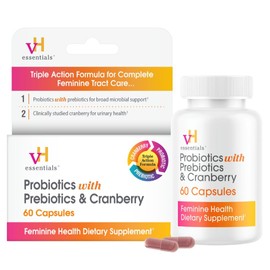 vH Essentials Probiotics for Women with Prebiotics, Cranberry & Vitamin C - 60 Capsules (30 Day Supply) - Women's Probiotics Support Gut Balance, Feminine Health & Urinary Tract Health for Women