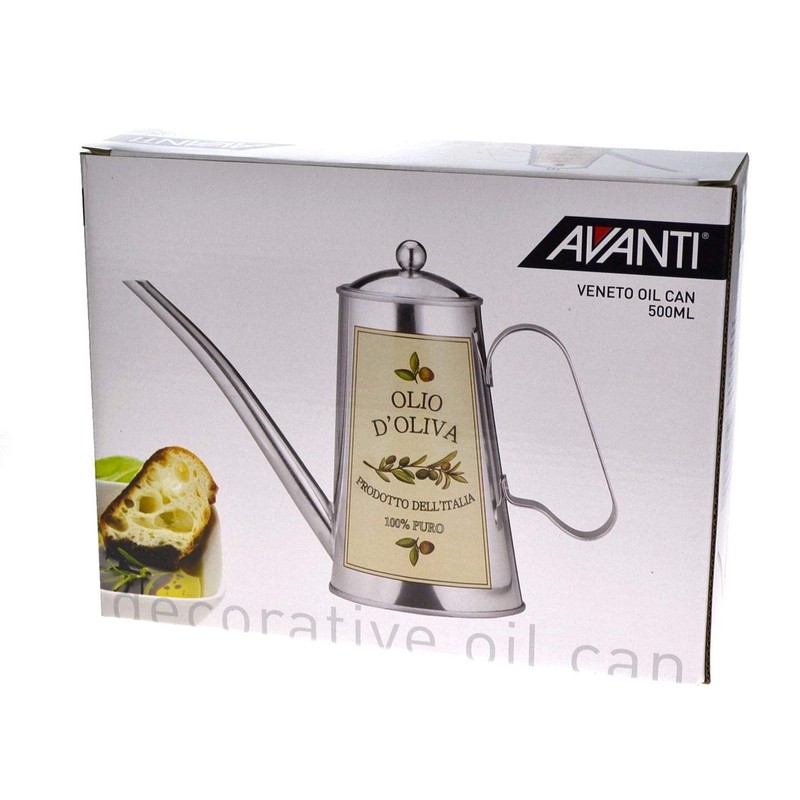 Avanti Veneto Decorative Round Oil Can, 500 ml Capacity, Silver