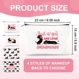 DOODLREAM 4Pcs Canvas Cute Dachshund Dog Makeup Bag - 23 x 15 cm Dachshund Cosmetic Bags Travel Organizer Portable Accessories with Zipper, Toiletry Large Capacity, Purse Organizer Pouches