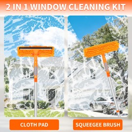 TIMIVO 109" Window Cleaning Squeegee Kit, Professional 2 in 1 Squeegee Window Cleaner with Extension Pole, Window Washing Kit with 2 Blade 2 Pads for Indoor & Outdoor High Windows Car Glass
