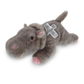 DolliBu Wild Hippo Stuffed Animal with Silver Cross Plush - Religious Baby Baptism Gifts for Boys and Girls, Dedication Christening Gifts Plush Prayer Toy Healing Stuffed Animal - 11 Inches