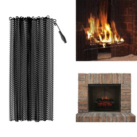 Fireplace Mesh Screen Curtain 2 Pack 18” H x 22.8" W Decorative Scroll Design Spark Guard Chain Fireplace Screens Hanging Replacement Screens for Home Wood Burning Fireplace