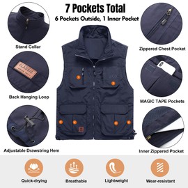 Flygo Men's Lightweight Outdoor Travel Work Fishing Vest With Multi-Pockets (02 Navy-X-Large)