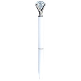 Quality Metal Diamond Ballpoint Pen. Funky Design Modern Pen, Free Pen Refill Included (White/Silver)