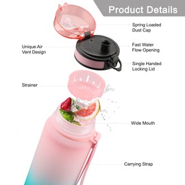 UZSPACE Water Bottle 500 ml/800 ml/1 L, Sports Water Bottle Children Leak-Proof, Tritan & BPA-Free Water Bottle for Bike, Fitness, Outdoor