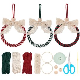 PLIGREAT 3 Set Macrame Christmas Wreath Ornament Kits DIY Macrame Bow Wreath Cord Knotting Kit for Wall Hanging Christmas Tree Decor Car Bag Charm Beginner Handmade Craft Instruction Video Included