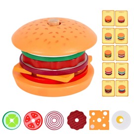 Montessori Toys for 3+ Year Old, Wooden Hamburger Stacking Food Toys for Toddlers 3 4 5, Preschool Learning Activities Fine Motor Toys, Kids Educational Gift for Boys Girls Birthday Christmas