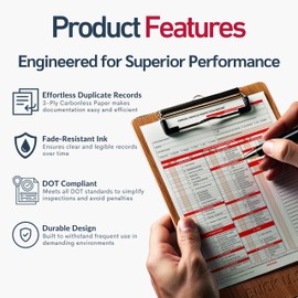 50 Pack Buck 3-Ply Carbonless Annual Vehicle Inspection Report Forms with 2-Ply Adhesive Vinyl with Mylar Laminate Labels, FMCSA & DOT Compliant, Shrinkwrapped Bundle, 8.5" x 11.8" - Made in USA