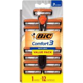 BIC Comfort 3 Refillable Three-Blade Disposable Razors for Men