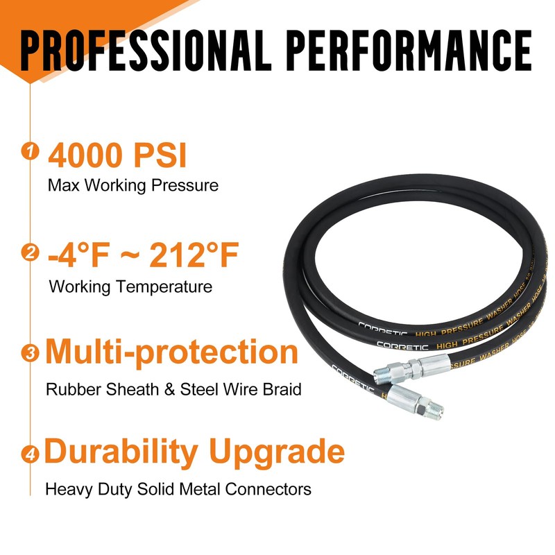 Corretic Pressure Washer Whip Hose 8 FT x 3/8 Inch,