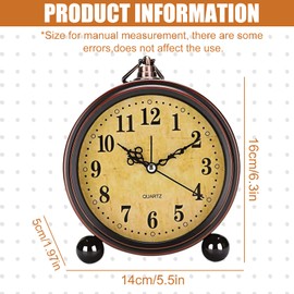 GOEDCH Retro Alarm Clock Analog: 5.3 Inch Classic Retro Table Clock European, Retro Alarm Clock, Metal Retro Silent Bedside Table Clock, No Ticking for Living Room, Bedroom (Retro)