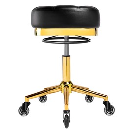 Heavy Duty Gold Rolling Stool - 400 Lbs Weight Capacity,Steel Outer Ring To Prevent Leather Cracking,Padded Comfort Cushion,360° Adjustable Stool With Wheels,Spa Chair For Hair Salons,massage,Tattoo.