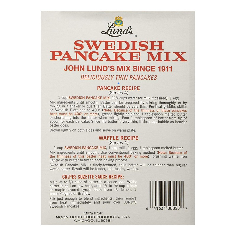 Lund’s Swedish Pancake Mix, Deliciously Thin & Light Pancakes, 12
