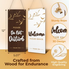 Woodamore Do Not Disturb Door Hanger Sign - Welcome Please Knock Sign For Door Changeable, Wood Meeting In Progress Door Sign For Office, Bedroom