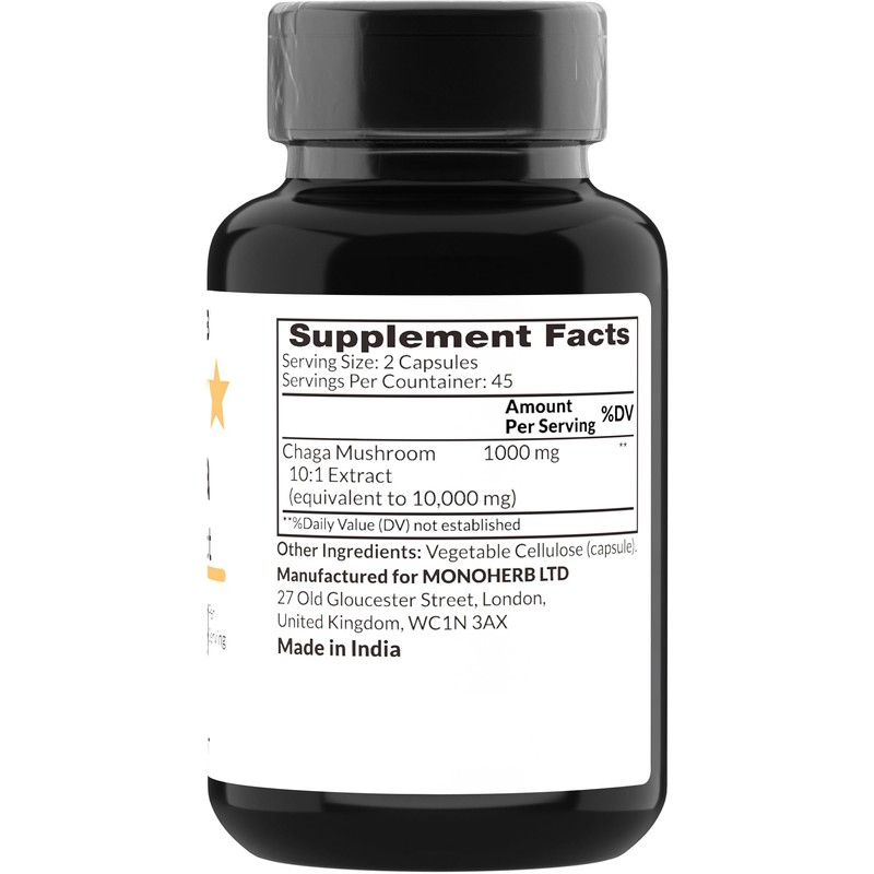 MONOHERB Chaga Mushroom Extract 1000 mg - 90 Vegetarian Capsules