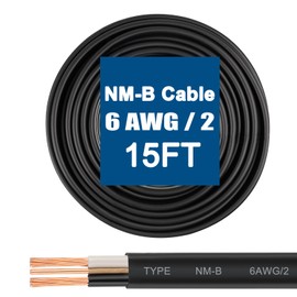 6/2 Wire with Ground - 15FT 6 Gauge NM-B Non-Metallic Sheathed Cable 100% Pure Copper 6 AWG 2 Conductor Residential Indoor Wire for Outlets, Switches, Other Loads and Lighting Wiring Projects etc.