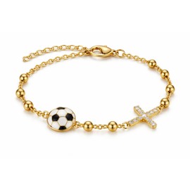 HugMemories Soccer Bracelets, Soccer Themed Gifts Jewelry, Soccer Gifts for Team Teen Players Coach with Diamond Cross
