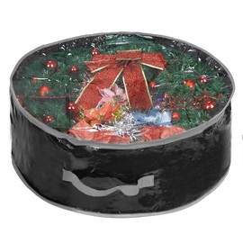 ProPik Wreath Storage Bag 30", Garland Holiday Container with Clear Window Polyester Tear Resistant for Holiday Featuring Heavy Duty Handles and Transparent Card Slot 30" X 30" X 8" (Black)