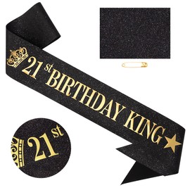 TOBATOBA 21st Birthday King Sash 21st Birthday Decorations for Him, Gold Foil Black Satin Birthday Sash for Him 21st Birthday Gift for Him 21st Birthday Party Favors Decorations