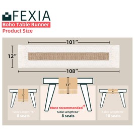 FEXIA Boho Table Runner with Tassels 108 Inches Long for Home Decor Farmhouse Table Runner Cream & Brown Rustic Macrame Table Runner for Bohemian Dining Bedroom Decor Bridal Shower (12x108 Inches)