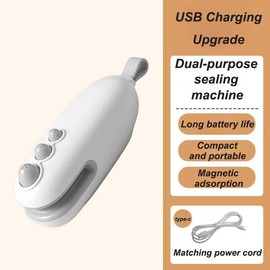 Mini snack bag sealing machine, rechargeable bag sealer, 2 to 1heat sealing machine, chip knife, food storage sealing machine - Color: White