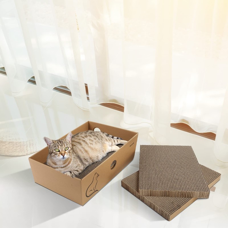 AUSCAT Cat Cardboard Scratcher, 4 PCS Reversible Cat Scratching Boards