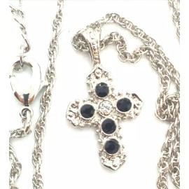 Vatican Library Collection Silver-plated Black Crystal Cross Necklace  $22 Tag