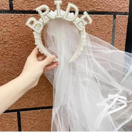 MapleLeaf Bride headband,Elegent Pearl Bridal Headband with Veil, Wedding Crown, engagement party Wedding Veil, Bachelorette Party