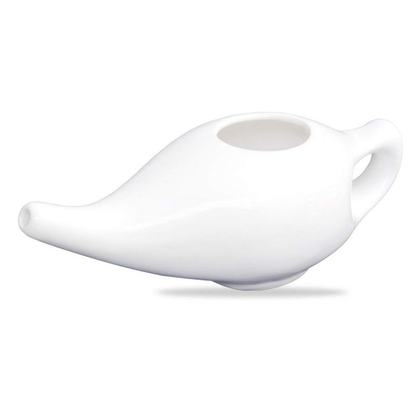Qimacplus Leak Proof Durable Ceramic Neti Pot Comfortable Grip | Microwave and Dishwasher Friendly Natural Treatment for Sinus and Congestion (White)