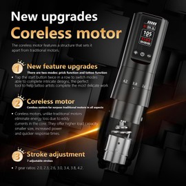 BIGWASP Z2 Wireless Rotary Tattoo Machine Pen, Adjustable Stroke, 1,600mAh Battery, Coreless Motor for Professional Artists - Black