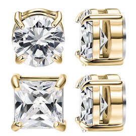 NEWITIN 2 Pairs Stainless Steel Magnetic Stud Earrings for Men Clip on Earring Magnetic Earring Unisex Non Piercing CZ Magnet Studs Diamond Earrings for Women Men