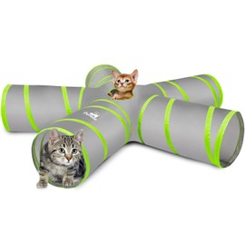 Cat Tunnel, Pawaboo Cat Tunnel, 5 Way Cat Tunnel, Spiral Cat Tunnel with 1 Hole, Foldable, Cat Playhouse Toy, Gray & Green