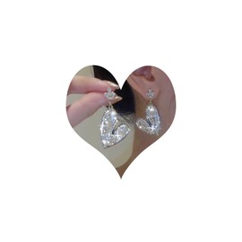 Inateannal Vintage Crystal Heart Earrings Rhinestone Heart Earrings Silver Large Love Heart Earrings Sparkling CZ Crystal Stud Earrings Jewellery for Women and Girls, Crystal