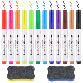 WINKIO White Board Markers Erasable, 12 Color Dry Wipe Whiteboard Pens with Erasers, Fine Tip Floating Ink Dry Erase Marker for Home, School And Office Uses