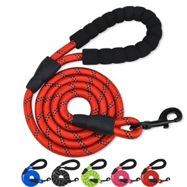 Rope Dog Lead with Soft Padded Handle and Carabiner Clip, Training Lead for Dogs Reflective Dog Lead and Multi-Colour for Puppy, Small, Medium, Large Dog (Red, 150 * 1.2 cm)